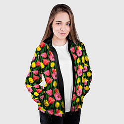 Куртка с капюшоном женская Colorful tulips, цвет: 3D-черный — фото 2