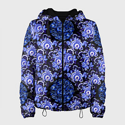 Женская куртка Новогодняя гжель роспись на чёрном фоне