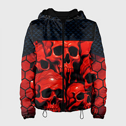 Куртка с капюшоном женская Расплавленные красные черепа стёжка, цвет: 3D-черный