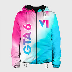 Куртка с капюшоном женская GTA 6 neon gradient style вертикально, цвет: 3D-черный