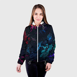 Куртка с капюшоном женская Темная цветная абстракция пятнами, цвет: 3D-белый — фото 2