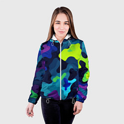 Куртка с капюшоном женская Яркие кислотные пятна паттерн, цвет: 3D-белый — фото 2