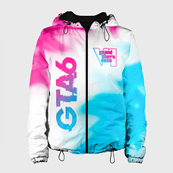 Куртка с капюшоном женская GTA6 neon gradient style вертикально, цвет: 3D-черный