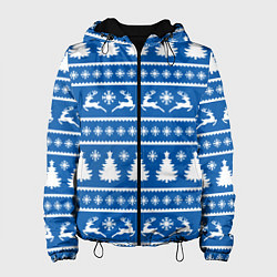 Куртка с капюшоном женская Синий свитер с новогодними оленями, цвет: 3D-черный
