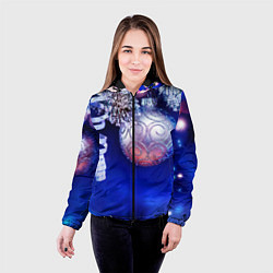 Куртка с капюшоном женская Новогодняя елка с шарами, цвет: 3D-черный — фото 2