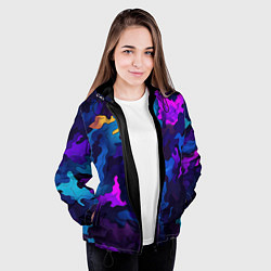 Куртка с капюшоном женская Яркие кислотная разноцветные пятна в виде камуфляж, цвет: 3D-черный — фото 2