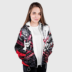 Куртка с капюшоном женская Два черепа и красные полосы, цвет: 3D-белый — фото 2