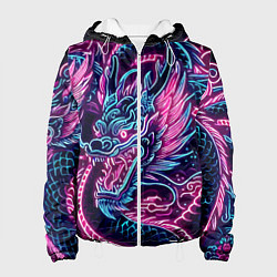 Куртка с капюшоном женская Neon Japanese dragon - irezumi, цвет: 3D-белый