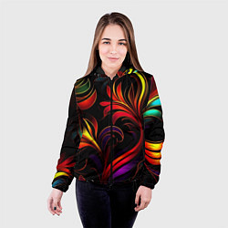 Куртка с капюшоном женская Паттерн русские узоры, цвет: 3D-черный — фото 2