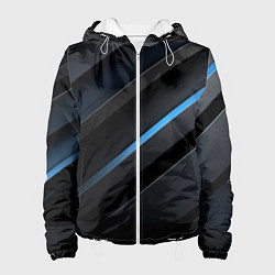 Женская куртка Черная абстракция и неоновые синие полосы
