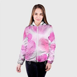 Куртка с капюшоном женская Розовые сердечки акварель, цвет: 3D-белый — фото 2