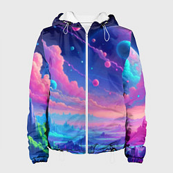 Куртка с капюшоном женская Fantastic space landscape - neon glow, цвет: 3D-белый