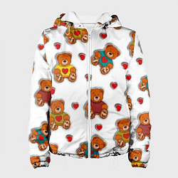 Куртка с капюшоном женская Наклейки мишки игрушечные и сердца, цвет: 3D-белый