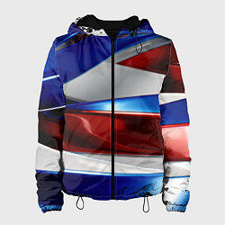 Куртка с капюшоном женская Изогнутая белая синяя красная абстракция, цвет: 3D-черный