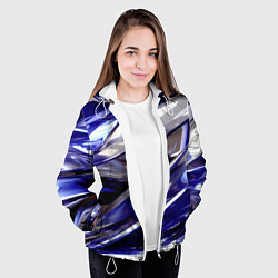 Куртка с капюшоном женская Синие и белые полосы абстракции, цвет: 3D-белый — фото 2