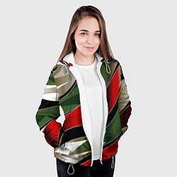 Куртка с капюшоном женская Белые зеленые и красные полосы, цвет: 3D-белый — фото 2