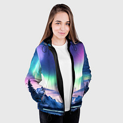 Куртка с капюшоном женская Северное сияние на природе ai art, цвет: 3D-черный — фото 2