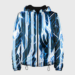 Женская куртка Синие неоновые полосы на чёрном фоне