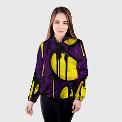 Куртка с капюшоном женская Желтые яркие пятна краски на фиолетовом, цвет: 3D-черный — фото 2
