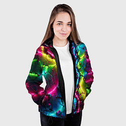 Куртка с капюшоном женская Трещина - неон, цвет: 3D-черный — фото 2