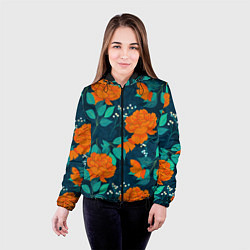 Куртка с капюшоном женская Паттерн с оранжевыми цветами, цвет: 3D-черный — фото 2