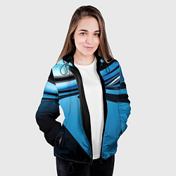 Куртка с капюшоном женская Черная и синяя абстракция в виде волн, цвет: 3D-черный — фото 2