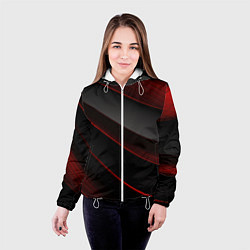 Куртка с капюшоном женская Красная абстракция с черными линиями, цвет: 3D-белый — фото 2