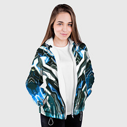 Куртка с капюшоном женская Неоновая кибер броня синяя, цвет: 3D-белый — фото 2