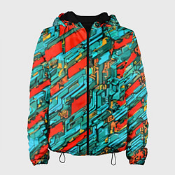 Женская куртка Голубые фрагменты на красном фоне