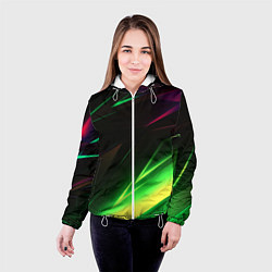 Куртка с капюшоном женская Geometry stripes кислотный неон, цвет: 3D-белый — фото 2