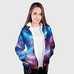 Куртка с капюшоном женская Розово-голубой космический пейзаж, цвет: 3D-белый — фото 2