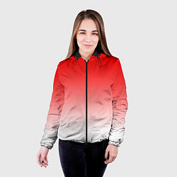 Куртка с капюшоном женская Красно белый градиент, цвет: 3D-черный — фото 2