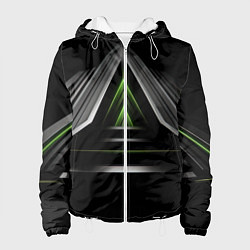 Куртка с капюшоном женская Black green abstract nvidia style, цвет: 3D-белый