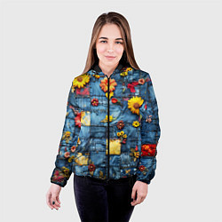 Куртка с капюшоном женская Подсолнухи на джинсах, цвет: 3D-черный — фото 2
