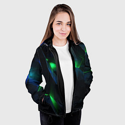 Куртка с капюшоном женская Объемная геометрическая зеленая неоновая абстракци, цвет: 3D-черный — фото 2