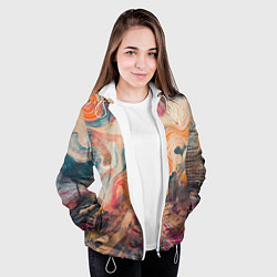 Куртка с капюшоном женская Абстрактный город и разноцветные краски, цвет: 3D-белый — фото 2