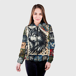 Куртка с капюшоном женская Волк на дениме Пэчворк, цвет: 3D-черный — фото 2