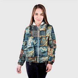 Куртка с капюшоном женская Деним пэчворк-ржавчина, цвет: 3D-белый — фото 2
