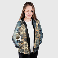 Куртка с капюшоном женская Татуировки племени майя пэчворк, цвет: 3D-черный — фото 2