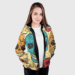 Куртка с капюшоном женская Праздничные черепа, цвет: 3D-черный — фото 2