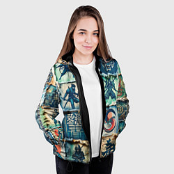 Куртка с капюшоном женская Самураи на пэчворк дениме, цвет: 3D-черный — фото 2