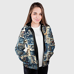 Куртка с капюшоном женская Пираты на пэчворк дениме, цвет: 3D-черный — фото 2