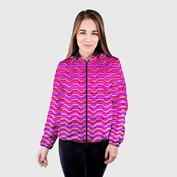 Куртка с капюшоном женская Розовые линии и белые полосы, цвет: 3D-черный — фото 2
