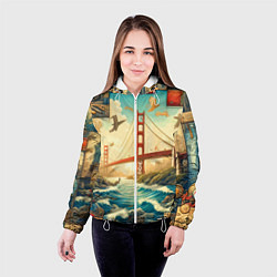 Куртка с капюшоном женская Мост через реку и пэчворк - нейросеть арт USA brid, цвет: 3D-белый — фото 2