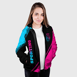 Куртка с капюшоном женская Sporting - neon gradient вертикально, цвет: 3D-черный — фото 2