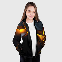 Куртка с капюшоном женская Разлом черных плит и оранжевая лава, цвет: 3D-черный — фото 2