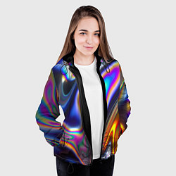 Куртка с капюшоном женская Абстрактный разноцветный жидкий металл, цвет: 3D-черный — фото 2