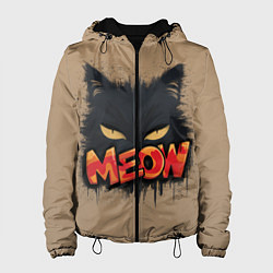 Куртка с капюшоном женская Силуэт кошки мяу, цвет: 3D-черный