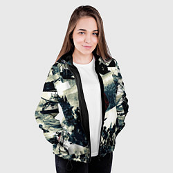 Куртка с капюшоном женская День победы 9 мая и силуэты кадров с фронта, цвет: 3D-черный — фото 2