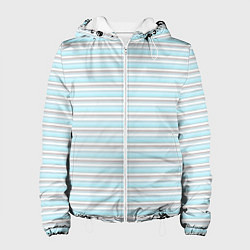 Куртка с капюшоном женская Светлый серо-голубой полосами, цвет: 3D-белый